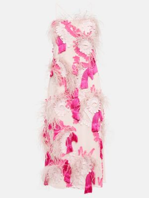 Платье миди с вышивкой с перьями Xu Zhi розовый