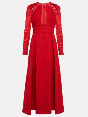 Krajkové plisované dlouhé šaty Elie Saab červené