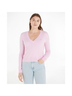 Jersey con escote v manga larga de tela jersey Tommy Jeans rosa