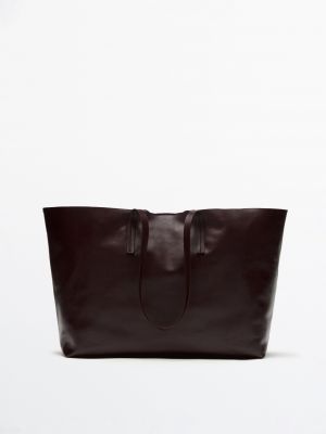 Кожаная сумка Massimo Dutti бордовая