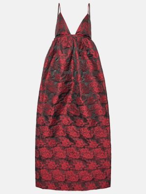 Robe longue à fleurs en jacquard Ganni rouge