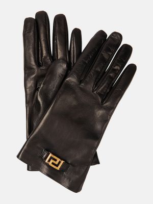 Кожени ръкавици Versace черно