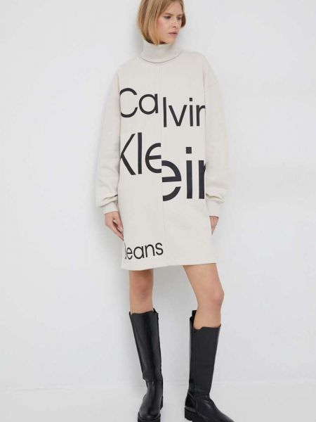 Calvin Klein Jeans ruha bézs, mini, egyenes