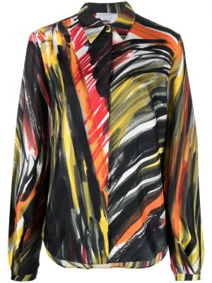 Svilena srajca s potiskom z abstraktnimi vzorci Gabriela Hearst črna