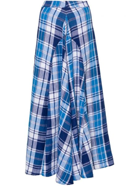 Kockovaná midi sukňa Polo Ralph Lauren modrá