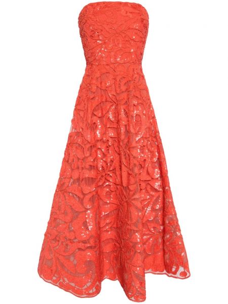 Virágos hímzett hosszú ruha Elie Saab piros