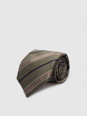 Шелковый галстук в полоску Brunello Cucinelli хаки