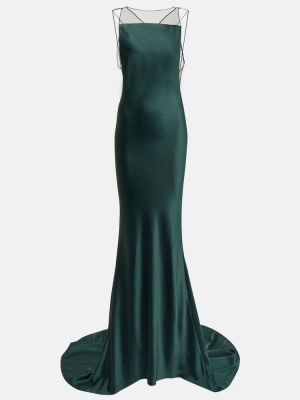 Saténové dlouhé šaty Maison Margiela zelené