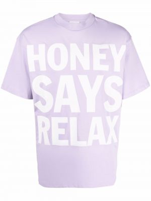 Памучна тениска с принт Honey Fucking Dijon виолетово