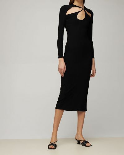 Асиметрична миди рокля от джърси Musier Paris черно