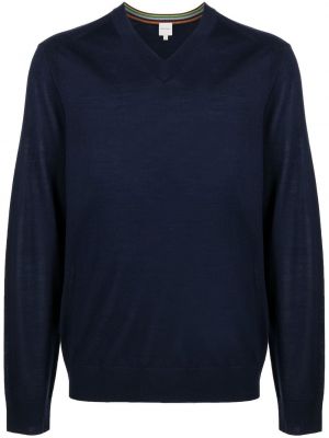 Dzianinowy sweter z dekoltem w serek Paul Smith niebieski