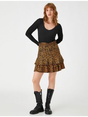 Леопардовая юбка с рюшами Koton коричневая