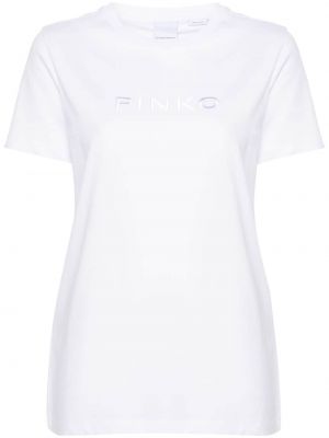 Medvilninis siuvinėtas marškinėliai Pinko balta
