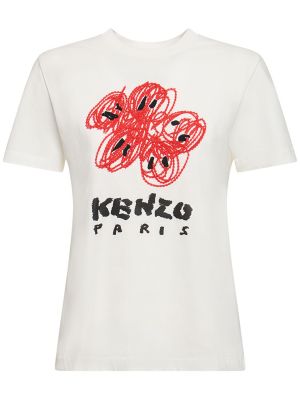 Kokvilnas t-krekls ar apdruku Kenzo Paris balts