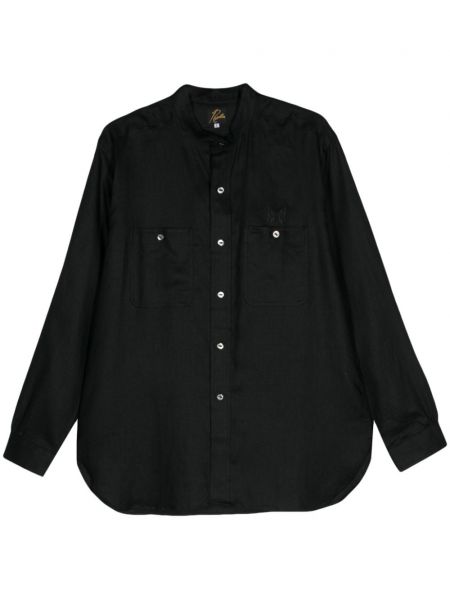 Lněná dlouhá košile s výšivkou Needles černá