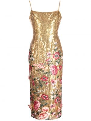 Коктейлна рокля на цветя Marchesa Notte златисто