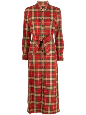 Kockované bavlnené plisované midi šaty Polo Ralph Lauren červená