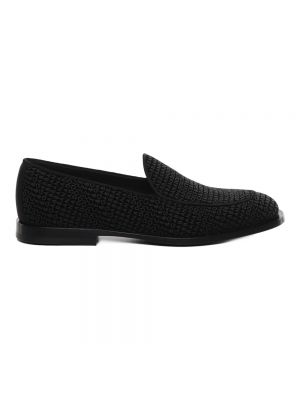 Aksamitne loafers skórzane Dolce And Gabbana czarne