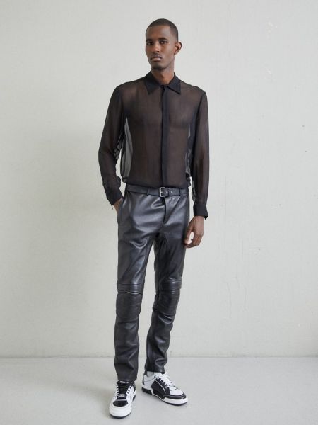 Spodnie klasyczne skórzane Moschino czarne
