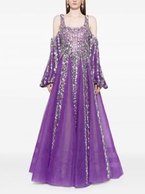 Vakarinė suknelė iš tiulio Saiid Kobeisy violetinė