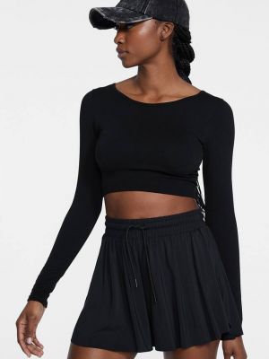 Stradivarius Spodenki Sportowe Z Lejącej Tkaniny Czarny Xs