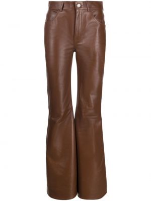 Pantalon taille haute en cuir large Chloé marron