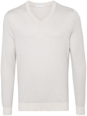 Bavlnený sveter s výstrihom do v Malo sivá