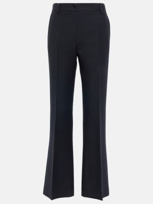 Svilene volnene ravne hlače z visokim pasom Valentino črna