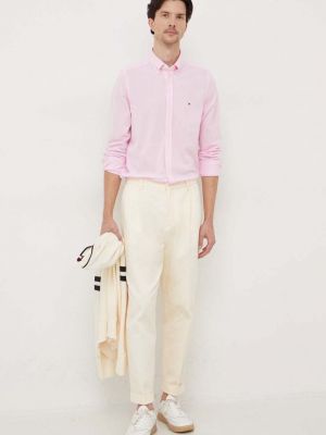 Koszula na guziki slim fit bawełniana Tommy Hilfiger różowa