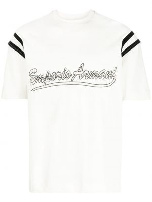 Bombažna majica s cekini Emporio Armani bela