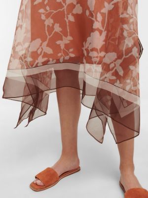 Virágos selyem midi ruha Brunello Cucinelli narancsszínű