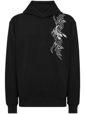 Raštuotas džemperis su gobtuvu su kristalais Philipp Plein juoda