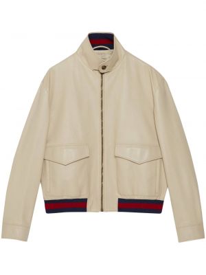 Usnjena jakna s črtami Gucci bež
