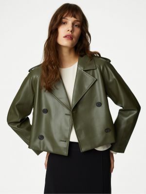 Kožený krátký kabát Marks & Spencer zelený
