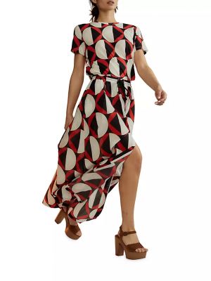 Длинная юбка с принтом с геометрическим узором с круглым вырезом Cynthia Rowley красная