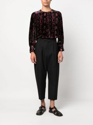 Welurowa bluzka z nadrukiem z wzorem paisley Pierre Louis Mascia czarna