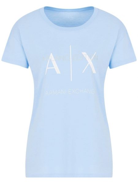 Bombažna majica s potiskom Armani Exchange modra
