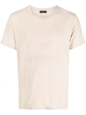 Majica z vezenjem z okroglim izrezom Emporio Armani rjava