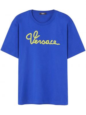 Памучна тениска бродирана Versace синьо