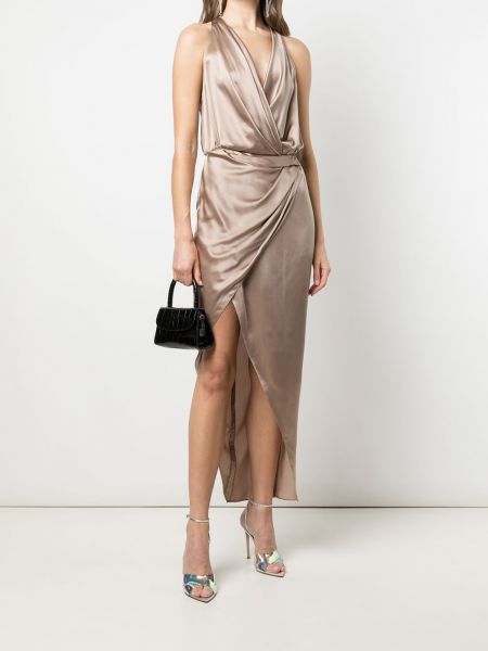 Asimetriškas šilkinis suknele kokteiline Michelle Mason ruda