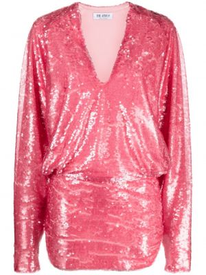 Коктейлна рокля с пайети с v-образно деколте The Attico розово