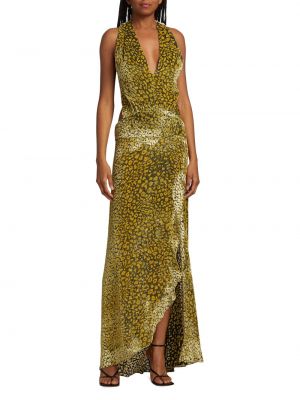 Леопардовое бархатное длинное платье с принтом Adriana Iglesias желтое