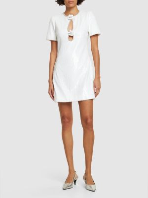 Mini robe à paillettes avec manches courtes Self-portrait blanc