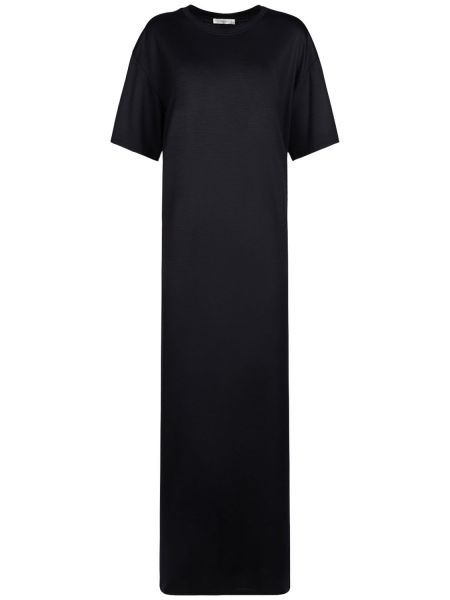 Vestido midi de lana manga corta de tela jersey The Row negro