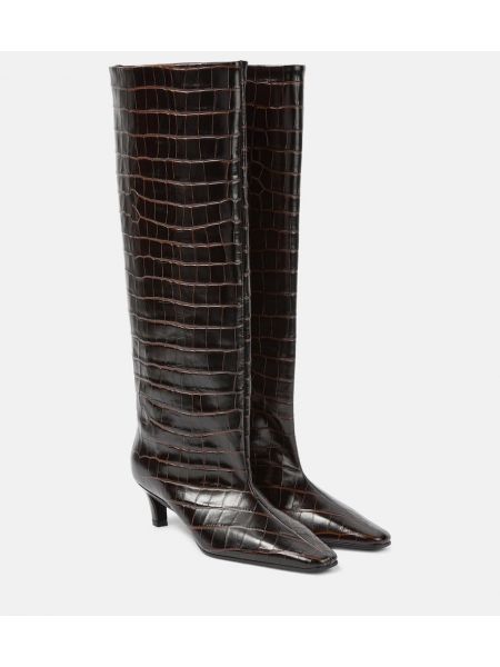 Iš natūralios odos ilgaauliai batai Toteme ruda