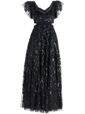 Rochie de seară cu model floral cu volane Needle & Thread negru