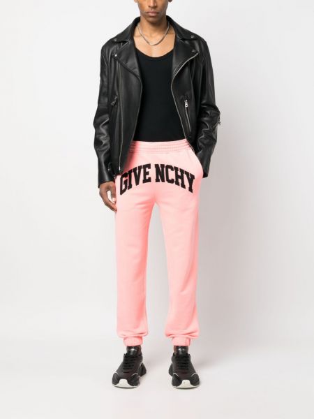 Haftowane spodnie sportowe bawełniane Givenchy różowe