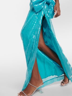 Robe longue à paillettes asymétrique Nina Ricci bleu