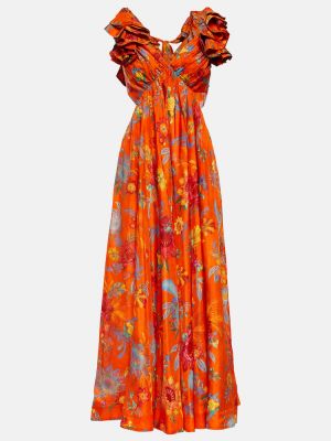 Vestito lungo di seta a fiori Zimmermann arancione