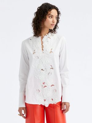 Haftowana koszula bawełniana w kwiatki Oscar De La Renta biała